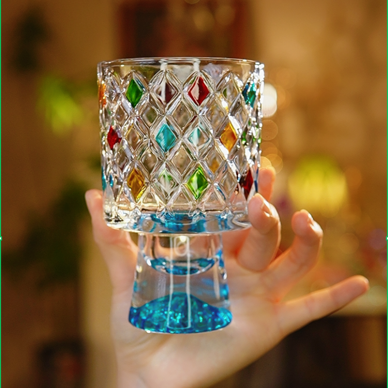 高级感彩绘蓝色山脉玻璃水杯