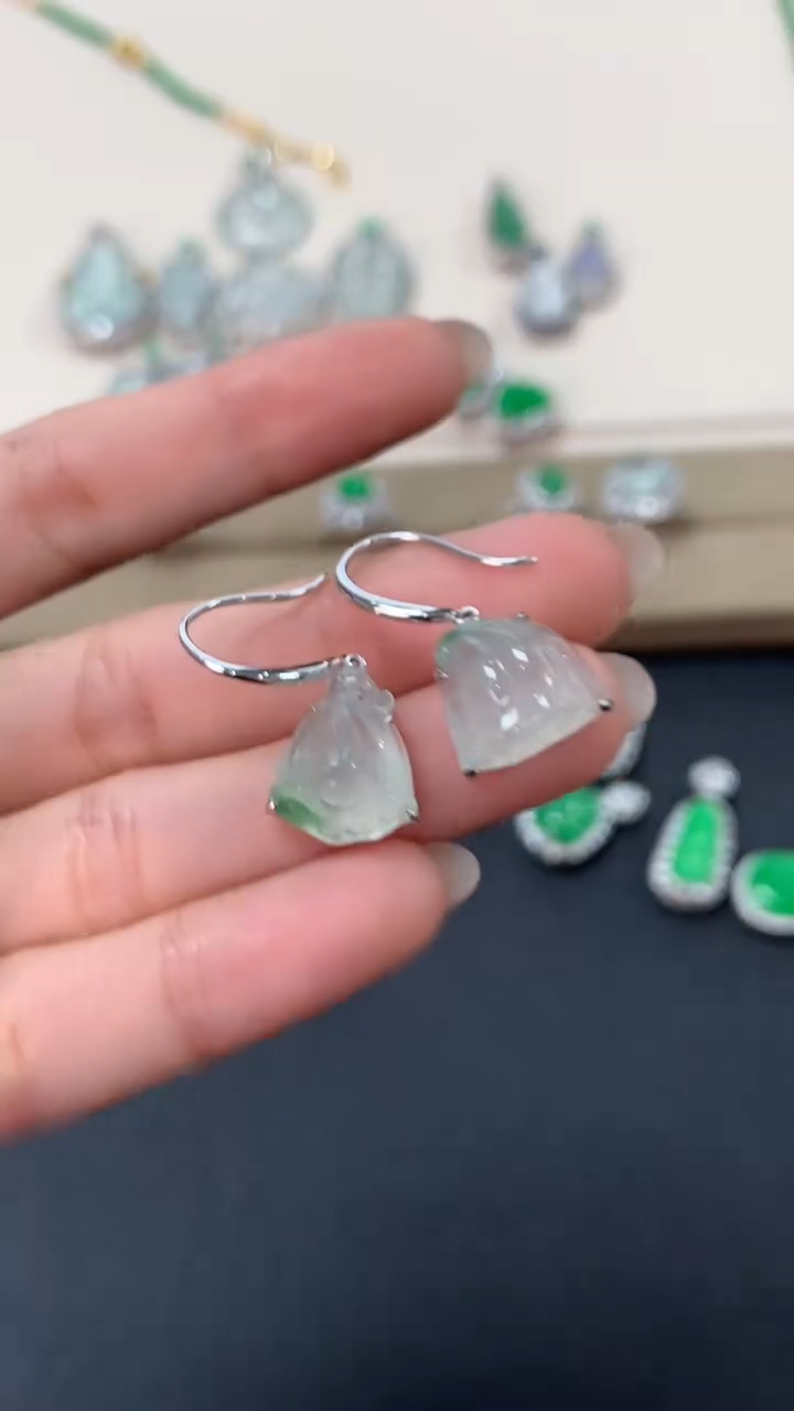 翡翠18K金镶嵌耳饰莲蓬耳饰4980