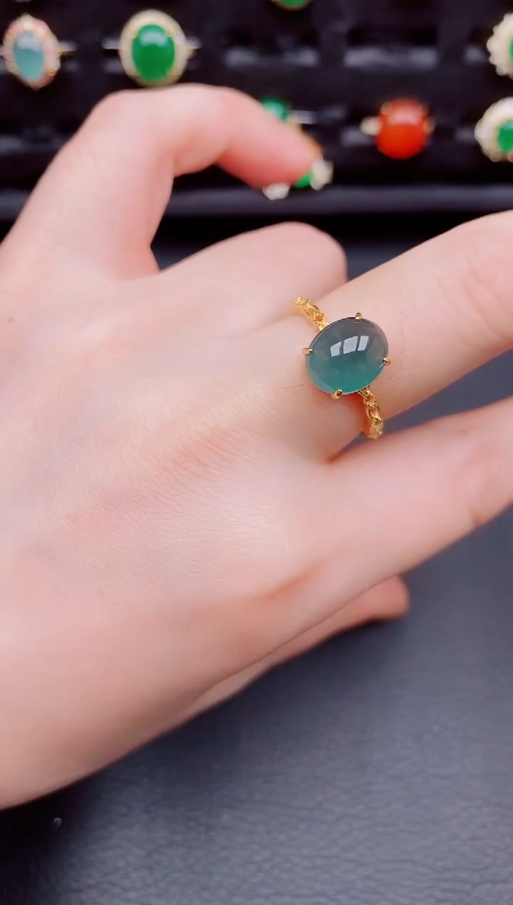 【闪购商品】翡翠戒指银S925镶嵌天然a货翡翠92