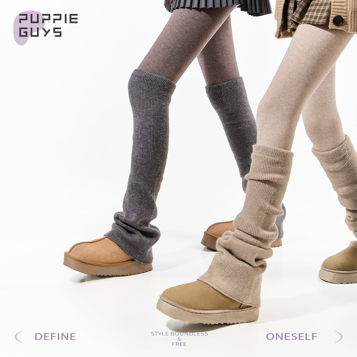 purpleguys灰色堆堆袜套女秋冬叠穿裤袜雪地靴阔腿厚卡其针织腿套