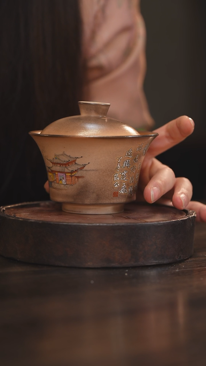 【闪购商品】杯55柴房陶瓷丨水墨系列绘画马蹄盖碗