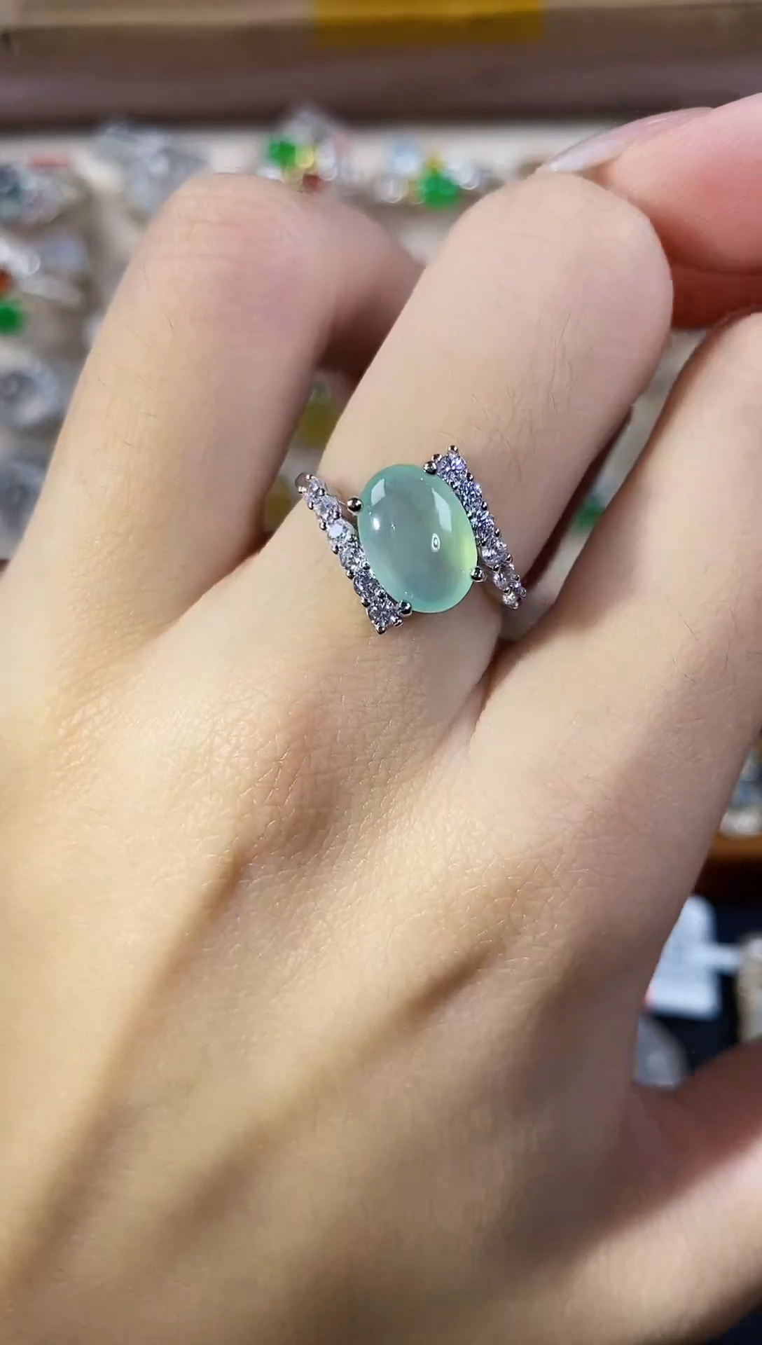 银S925镶嵌戒指翡翠天然A货翡翠10