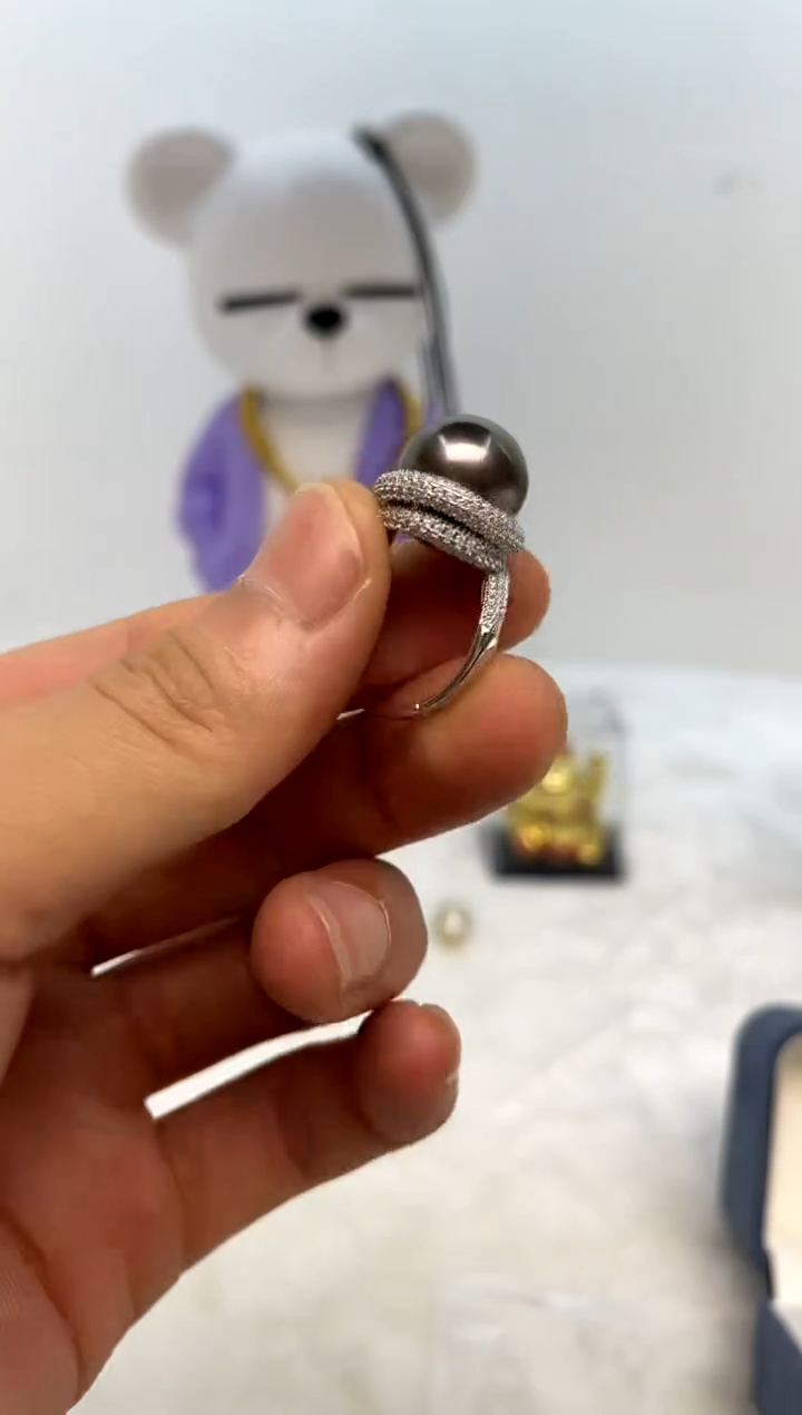 银S925镶嵌戒指海水珍珠13-14