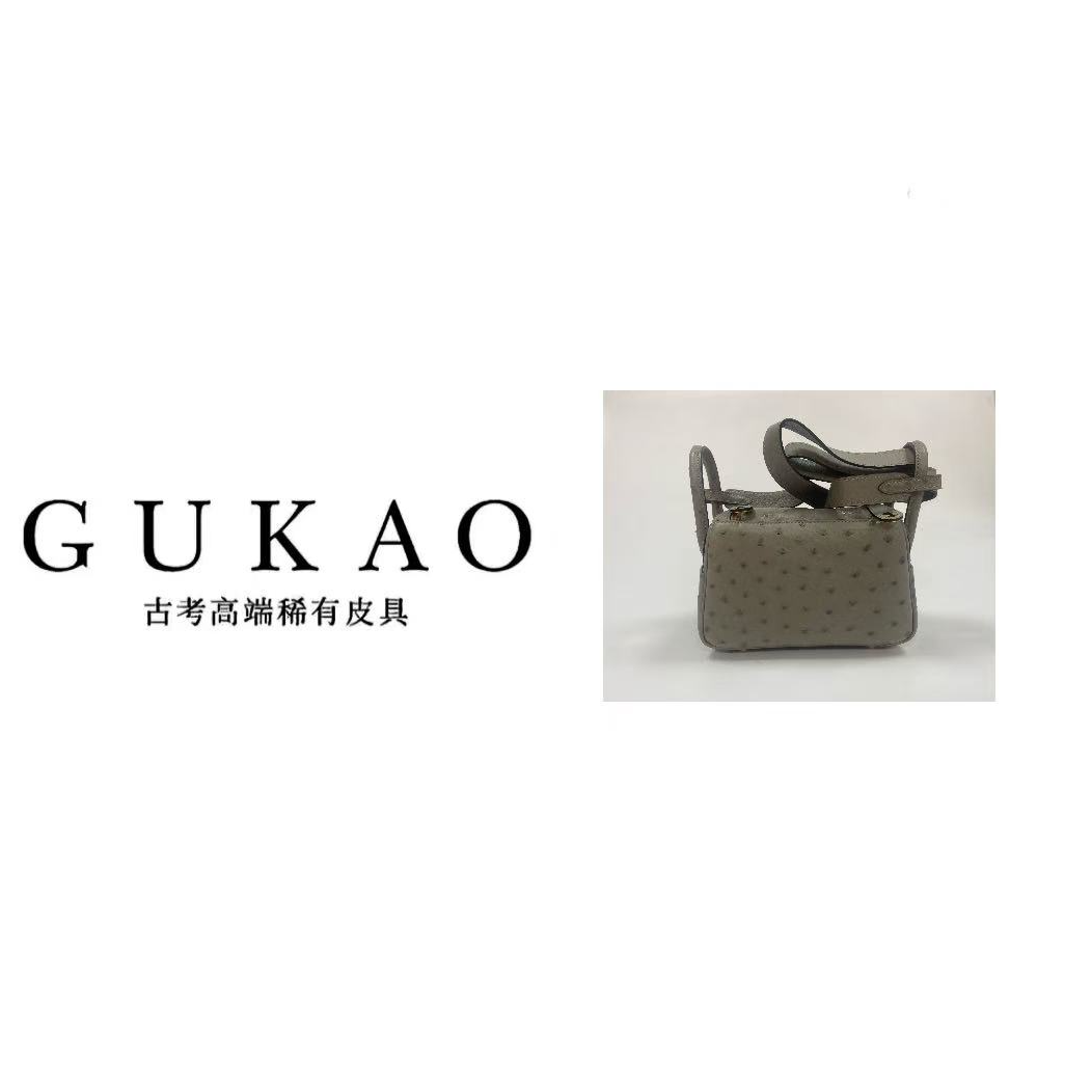 GUKAO手工高定2024新款女士真皮鸵鸟皮羊皮手提斜跨包3332T-1