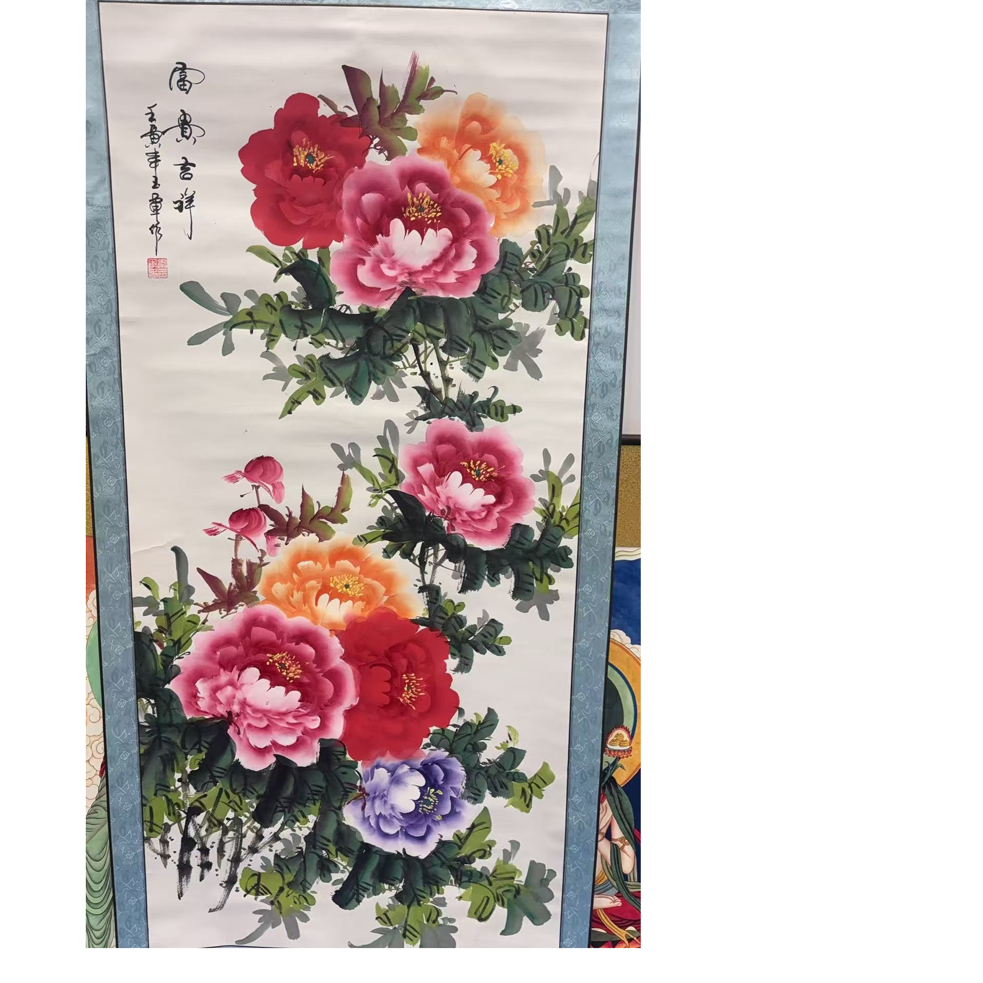 橱窗展示 装饰画国画牡丹