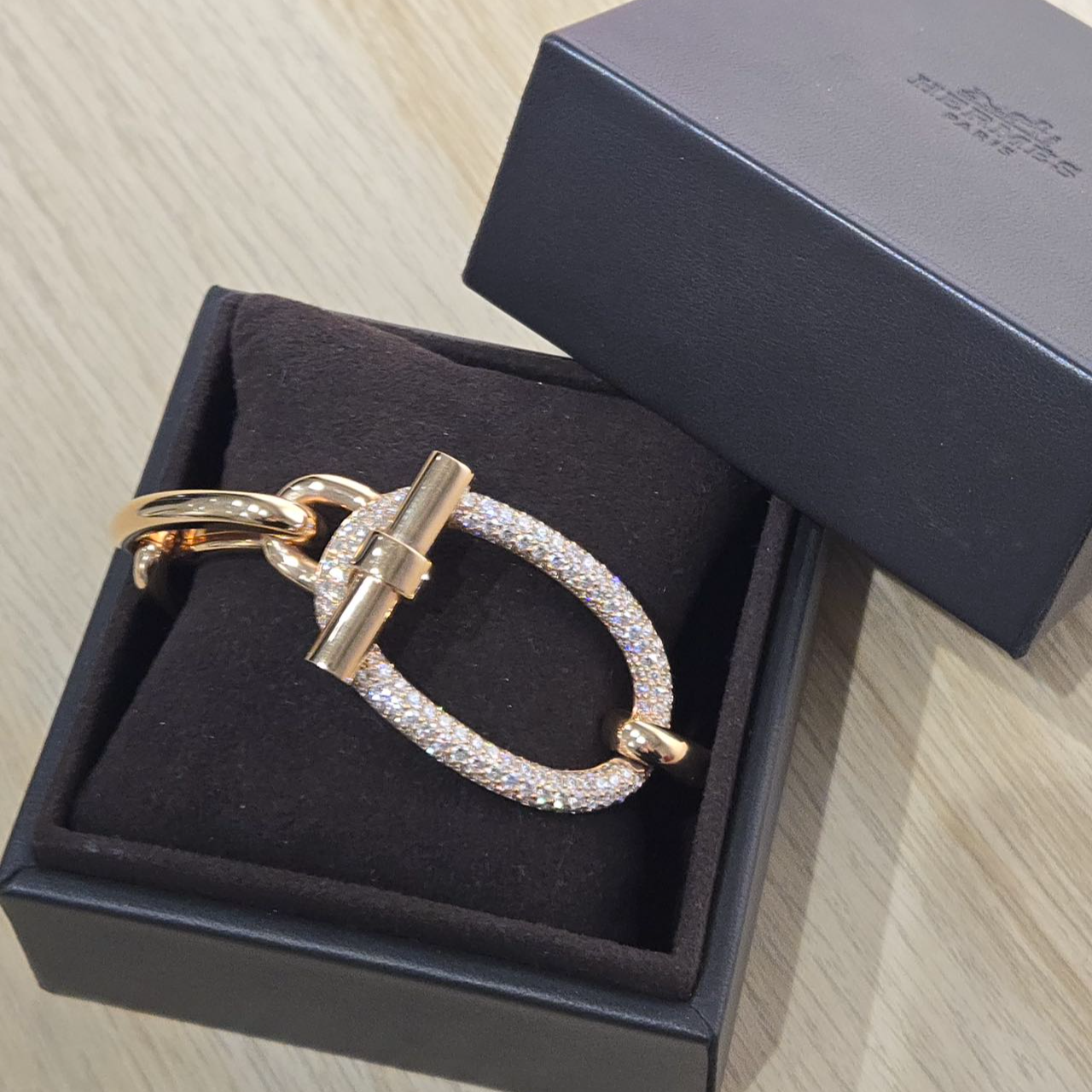 全新未使用 Hermes/爱马仕 玫瑰金镶钻手镯 ST