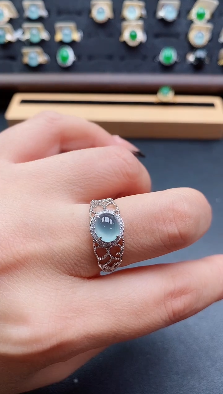 银S925镶嵌戒指翡翠1