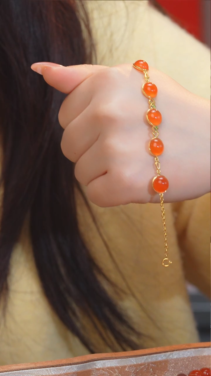 【闪购商品】南红玛瑙手链18K金镶嵌@@N6688