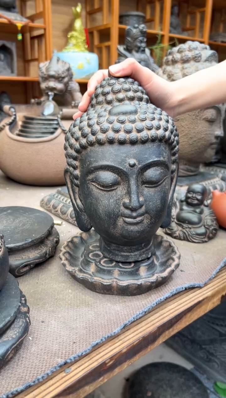 陶土【火山泥】小佛首+莲蓬壶承