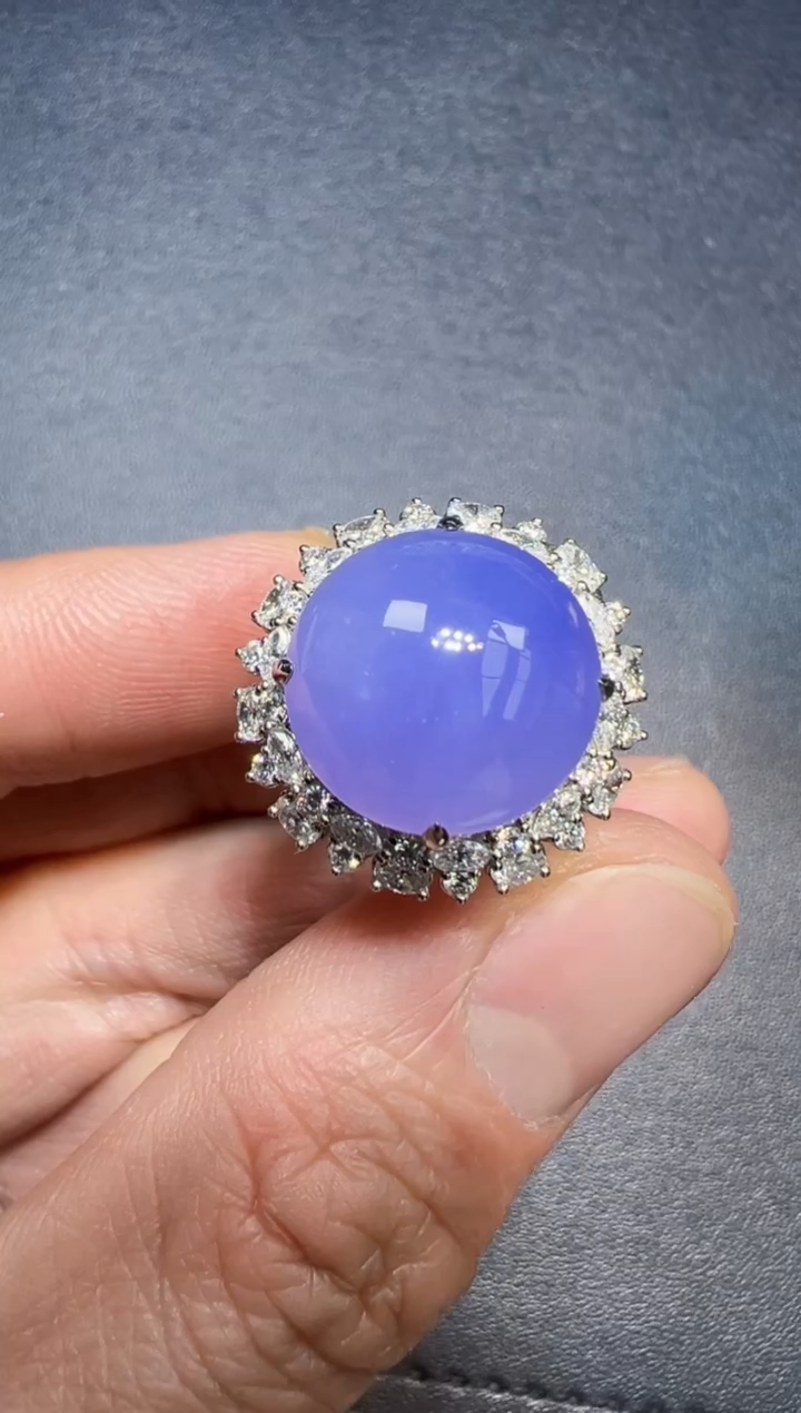 【闪购商品】翡翠戒指18K金镶嵌紫罗兰蛋面戒指吊坠两用