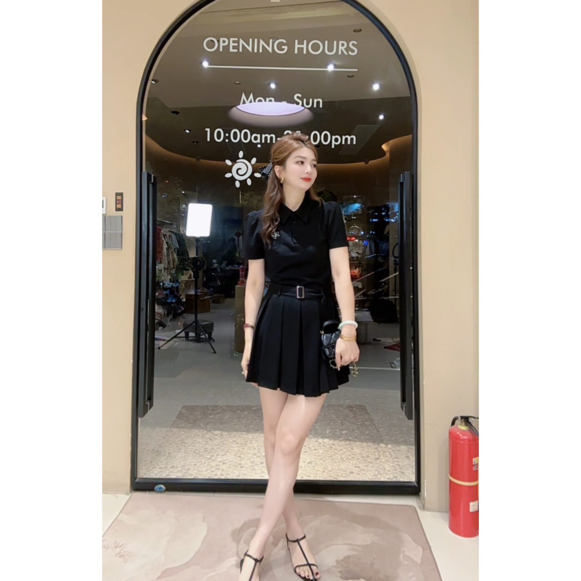 涵儿家 学院风POLO领运动休闲百褶短款连衣裙