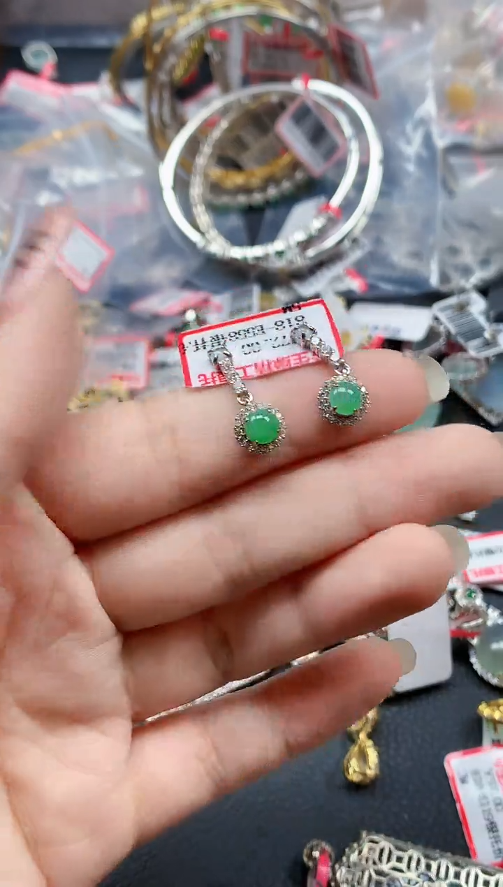 银S925镶嵌戒指翡翠天然A货缅甸翡翠