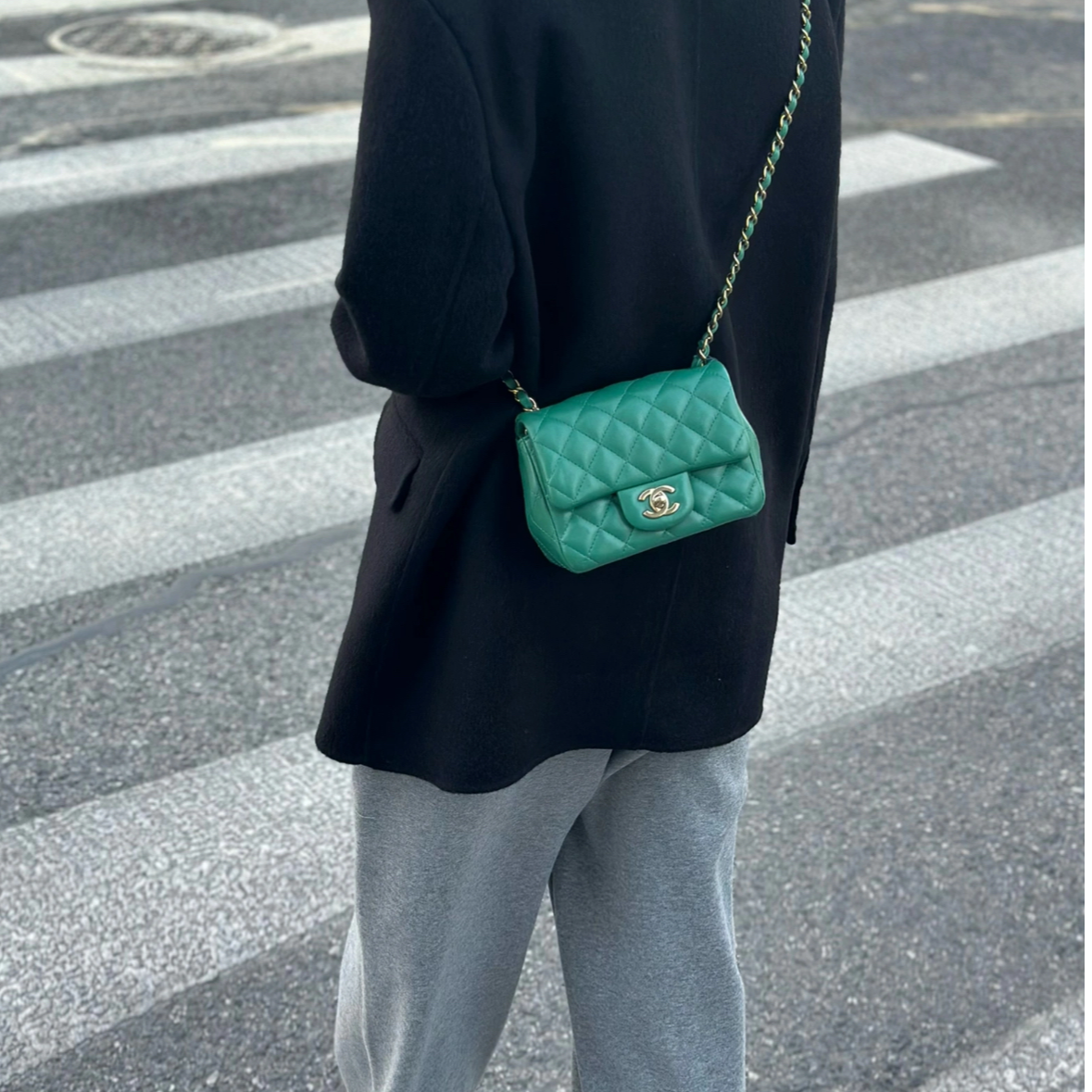 99新 Chanel/香奈儿 小花姑姑227273 22A 绿色cf 方胖子 芯片包