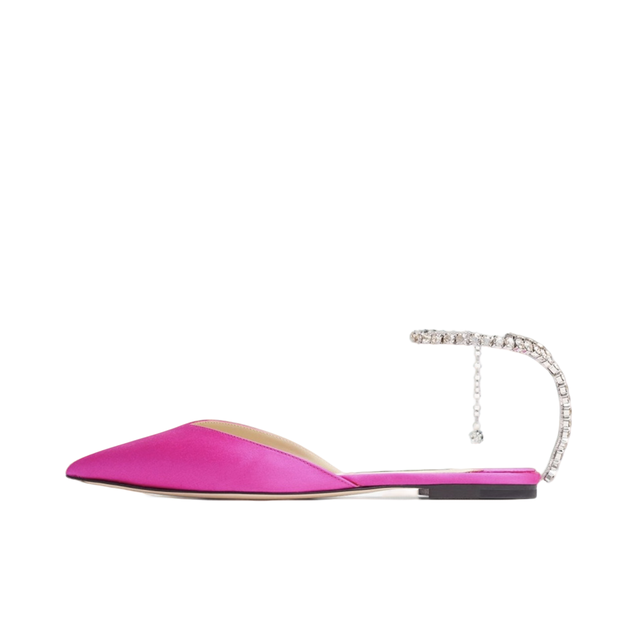 99新 JIMMY CHOO/吉米周 36码/时尚经典桃红色丝绸缎面链条平底鞋