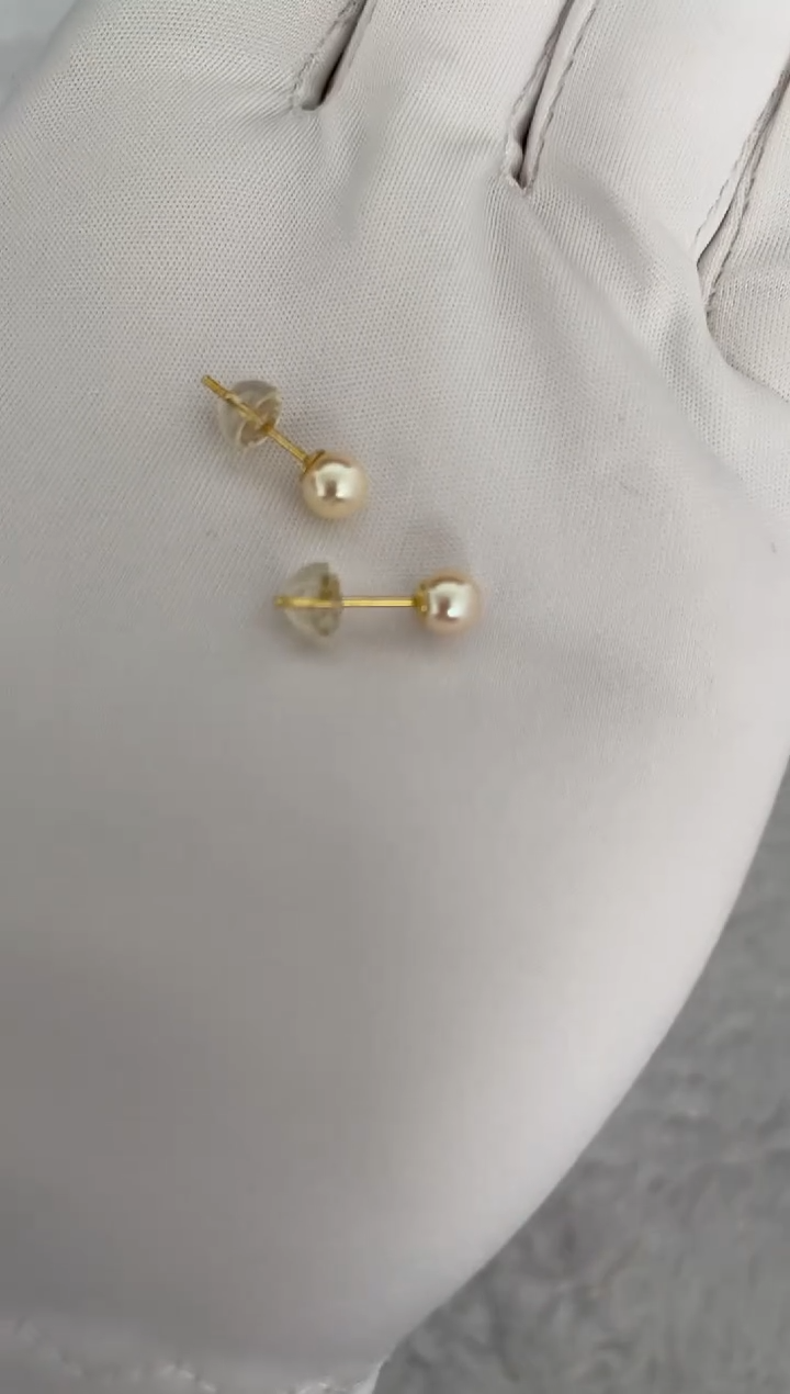 银S925镶嵌耳饰海水珍珠AK羽皇金素钉5-5.5mm