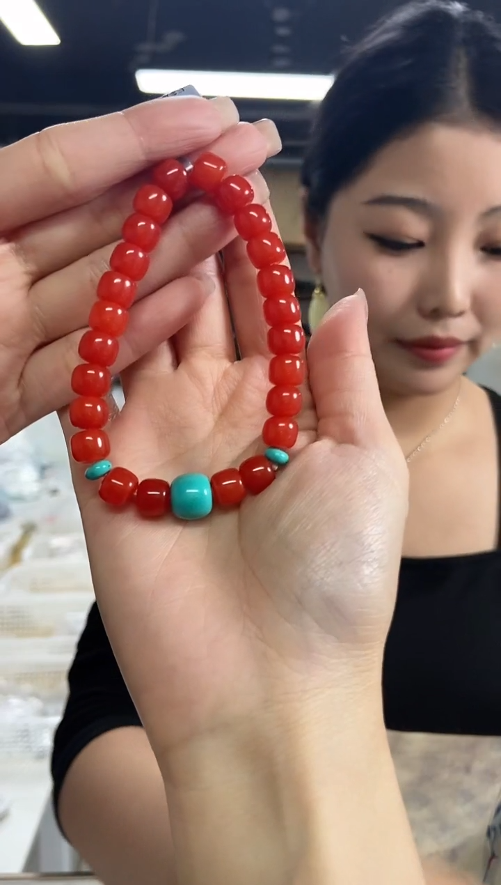 南红玛瑙手串未镶嵌多样性发其一颜色微差