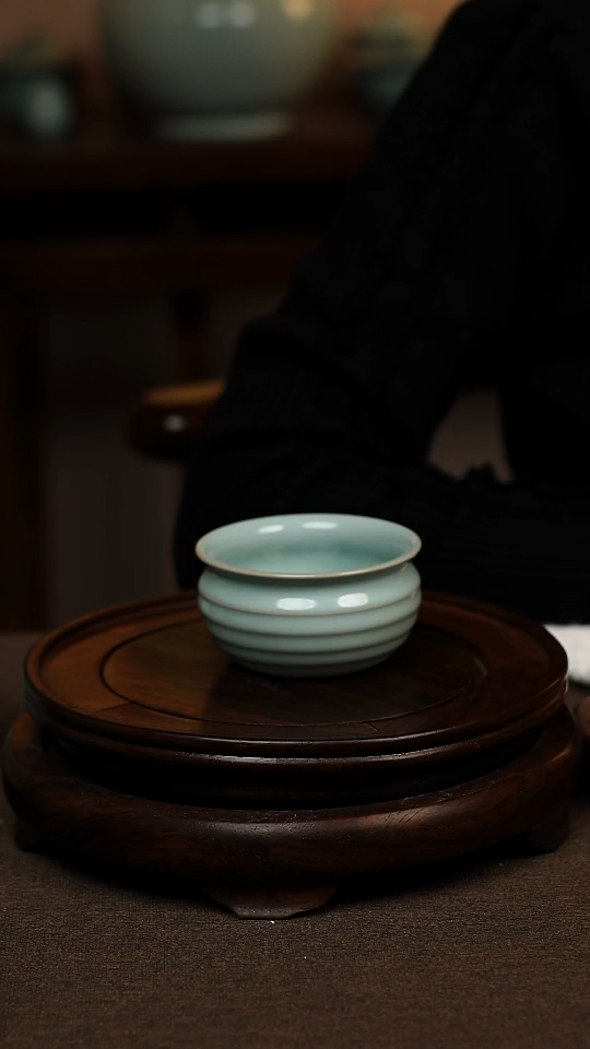 瓷片天青色全手工玹纹杯80ml微瑕不带礼盒