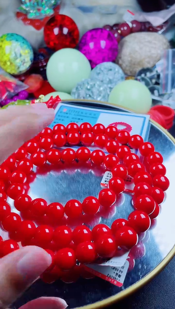 硅化珊瑚（珊瑚玉）未镶嵌颈饰红珊项链卡12