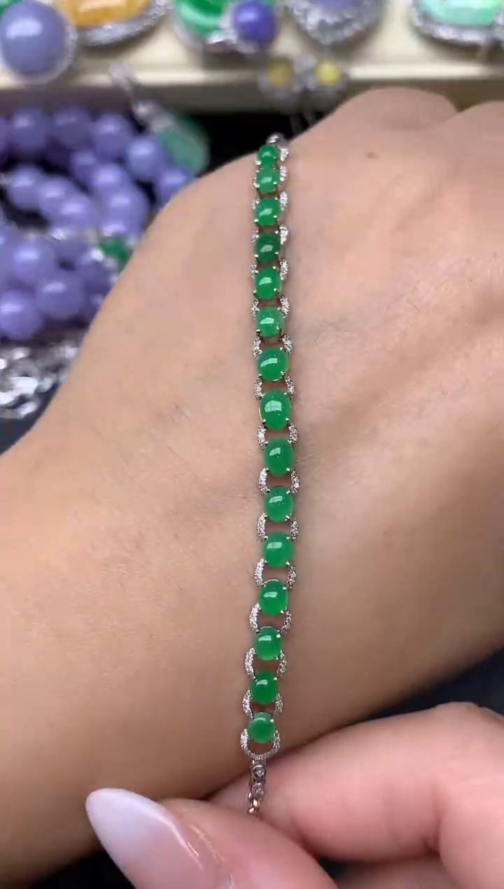 18K金镶嵌手串翡翠409-雪姐翡翠天天见