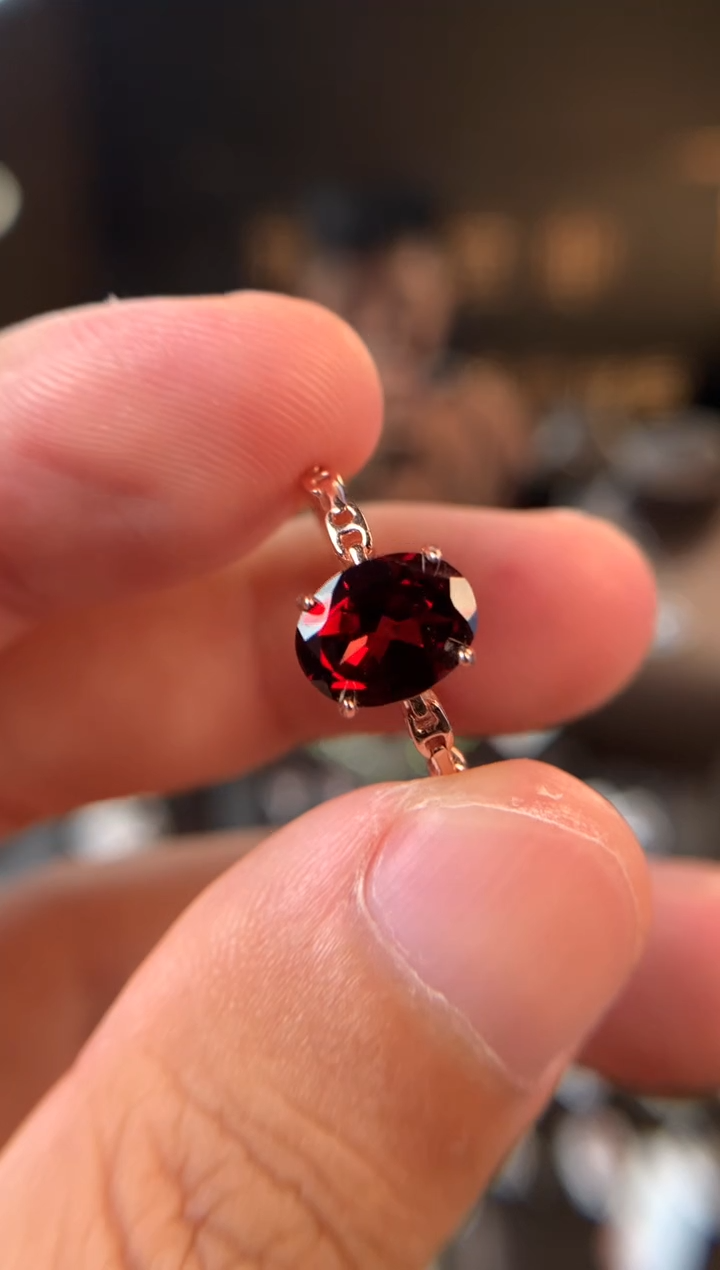 石榴石戒指银S925镶嵌天然