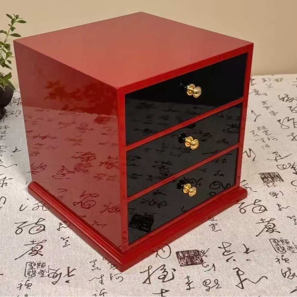 日本回流大漆三层收纳柜