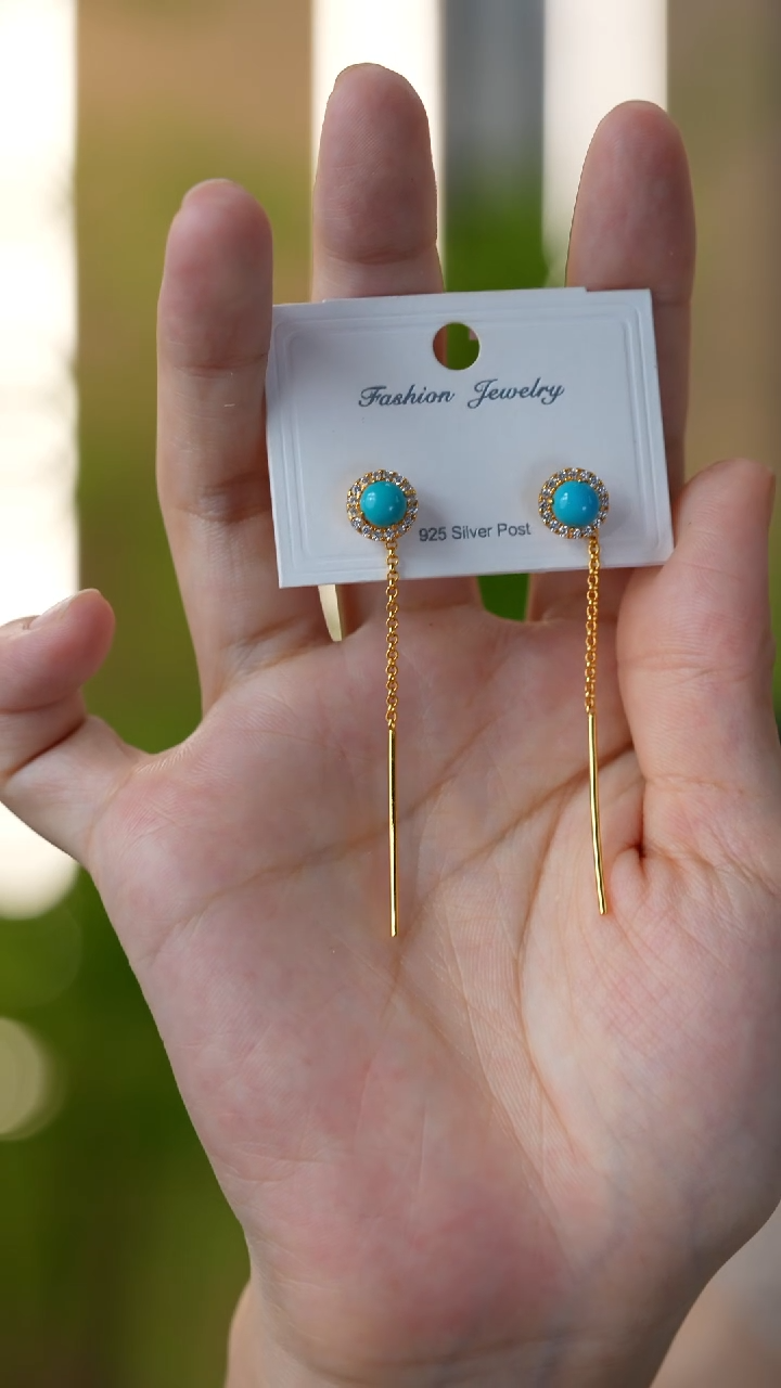 银S925镶嵌绿松石耳饰秒拍号8