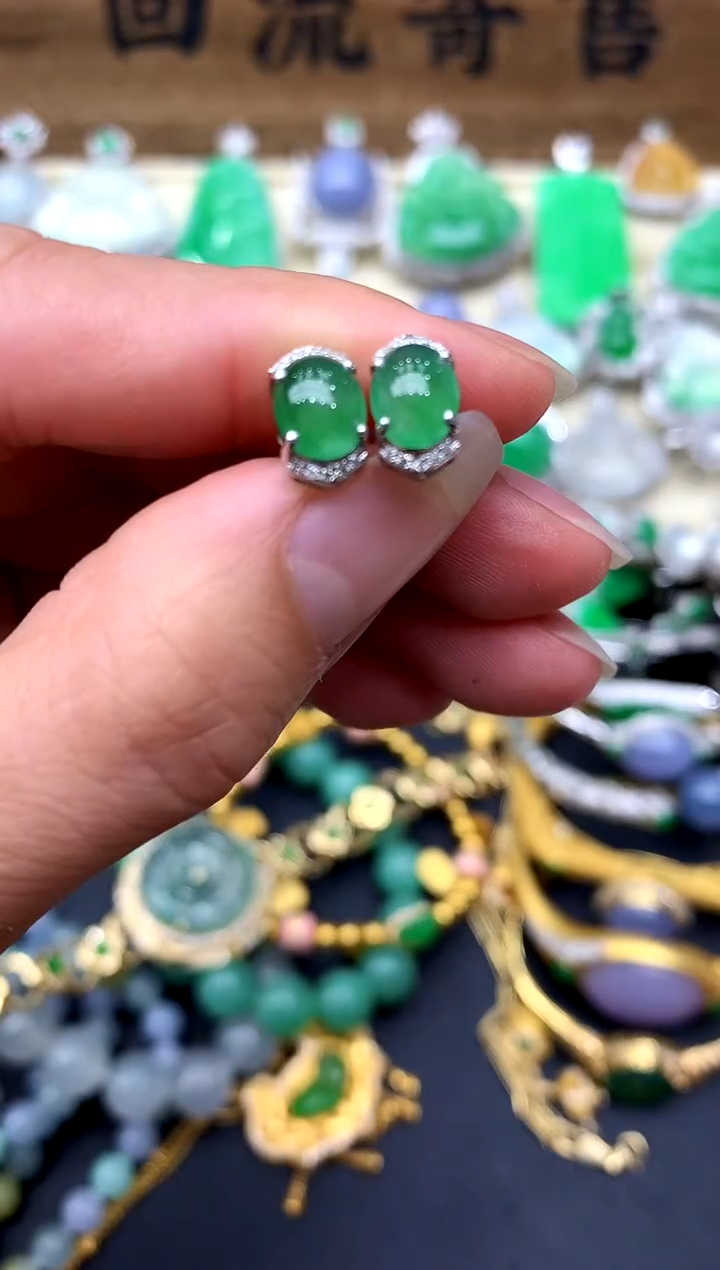 【闪购商品】翡翠耳饰18K金镶嵌354-中国好珍宝