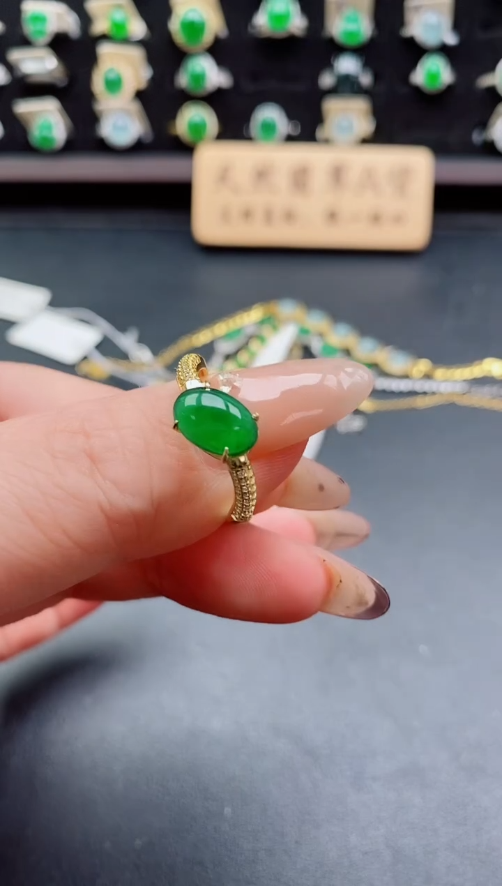 银S925镶嵌戒指翡翠1