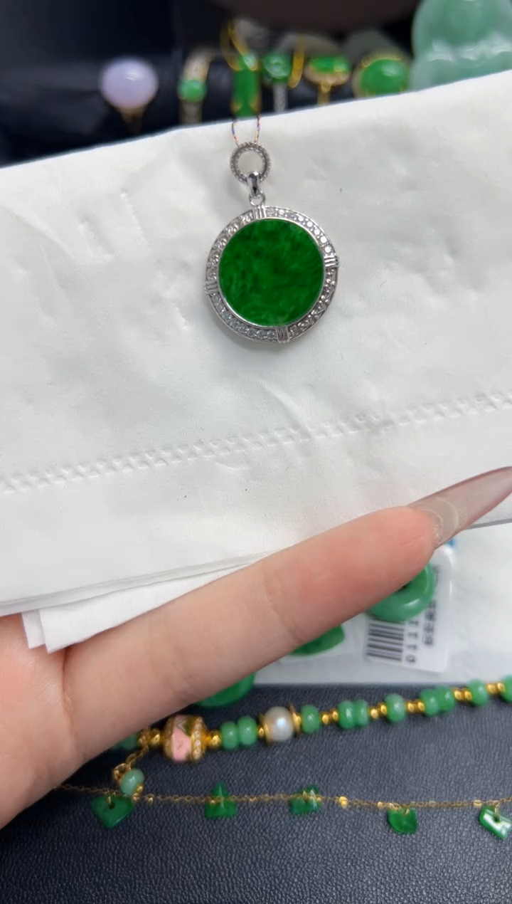 【闪购商品】翡翠颈饰银S925镶嵌Y缅料A货/支持复检/一件