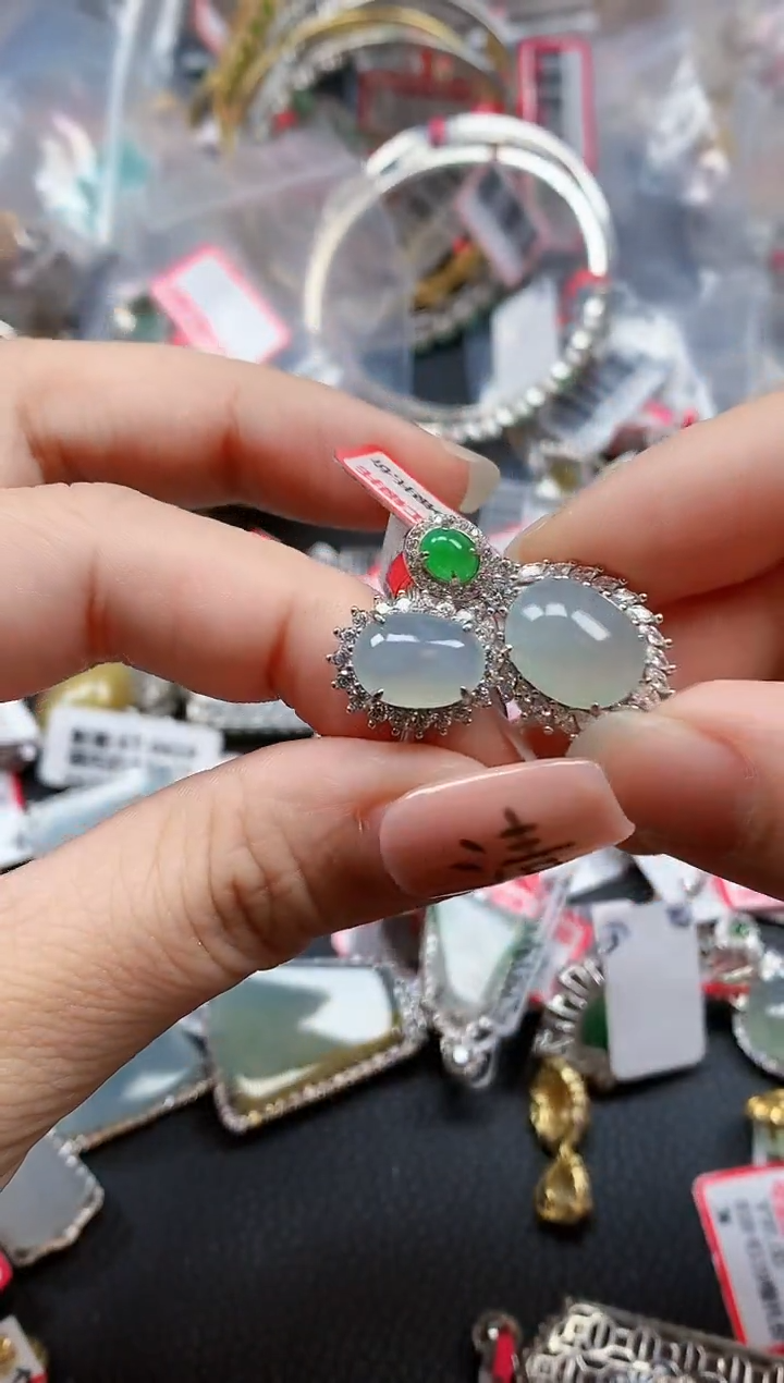 银S925镶嵌戒指翡翠天然A货缅甸翡翠