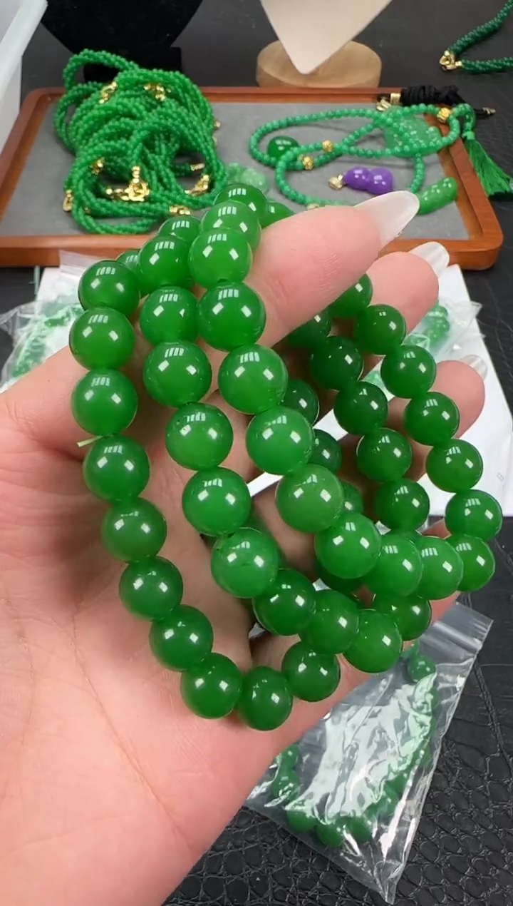 未镶嵌翡翠耳饰阳绿妈妈链手串卡10