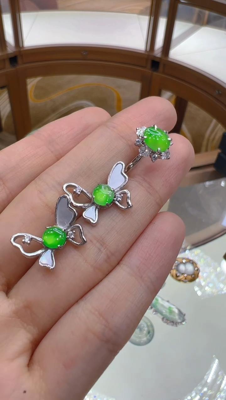 银S925镶嵌戒指翡翠多样性团购发一件【耳饰+戒指】