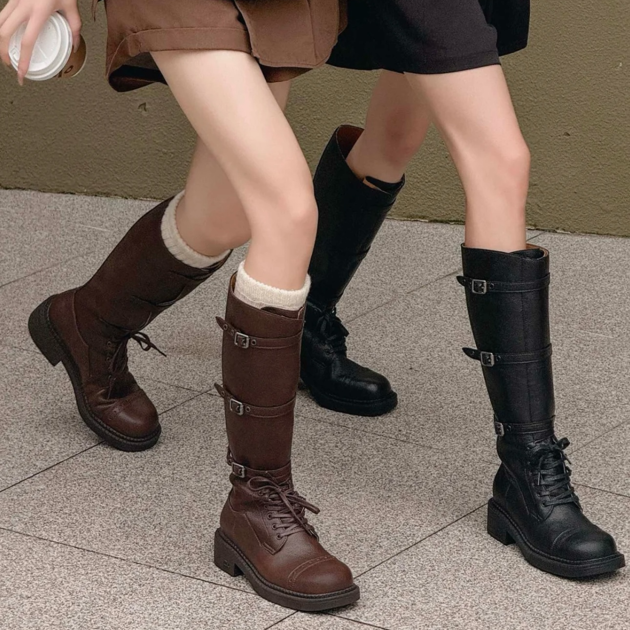 2025新款缪家女长筒靴厚底高筒靴马丁靴秋冬真皮复古西部牛仔靴女