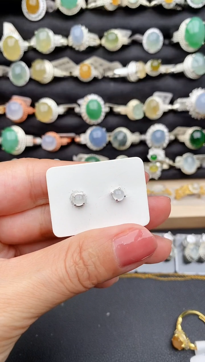 【闪购商品】翡翠戒指银S925镶嵌缅甸天然A货翡翠22  7-8