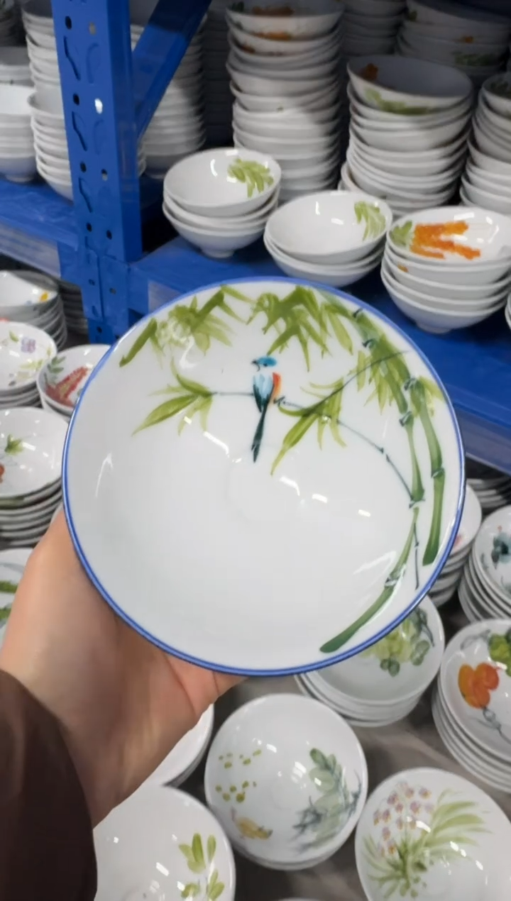 瓷片景德镇高温陶瓷食品级手绘釉中彩-斗笠碗