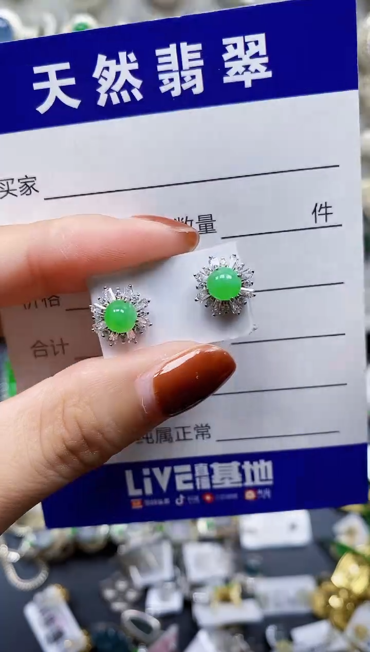 翡翠银S925镶嵌耳饰764