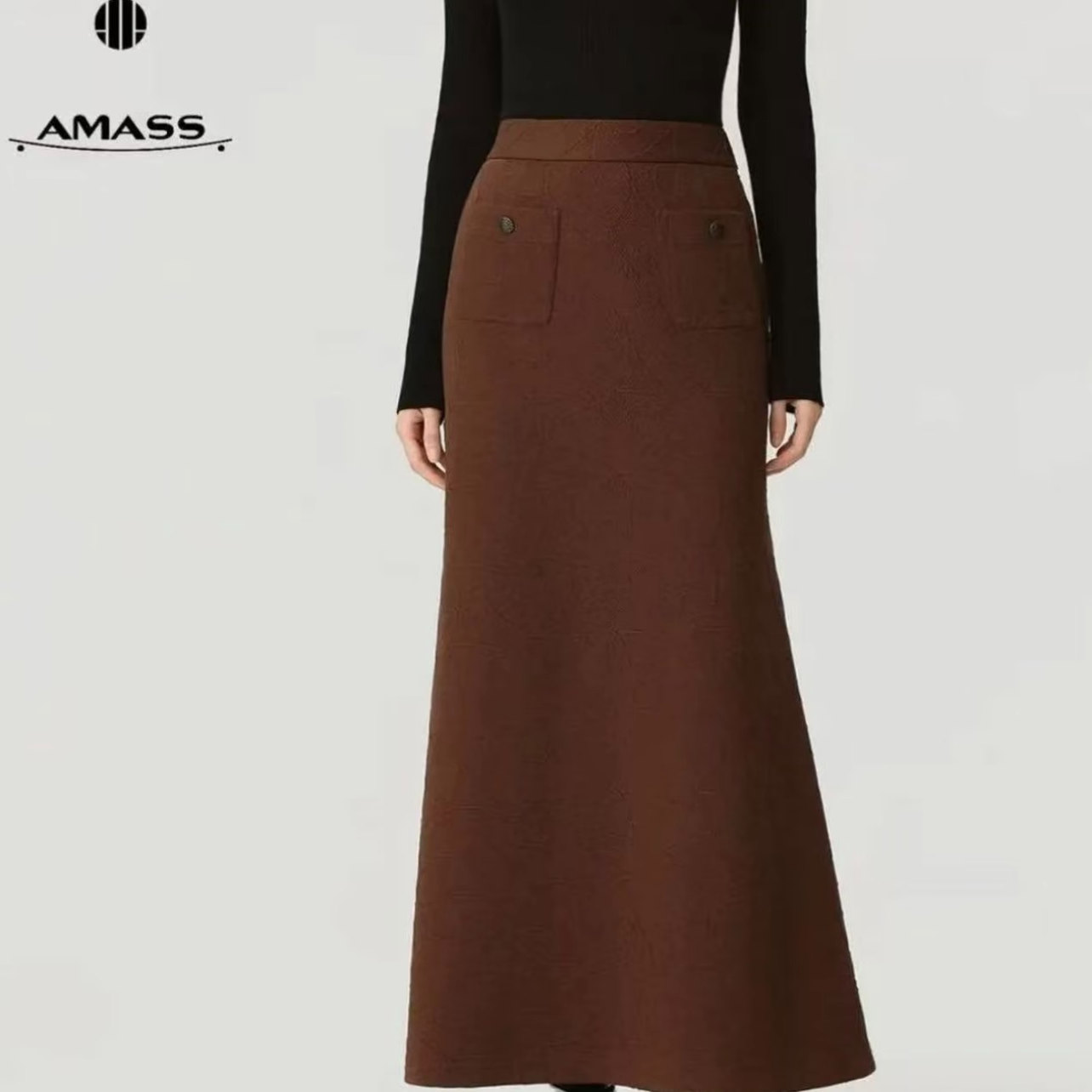 AMASS/阿玛施冬季新款时尚高级肌理感百搭高腰长裙520019