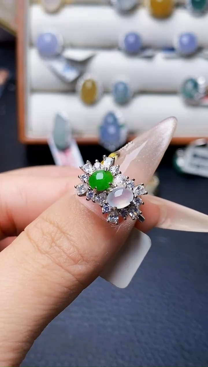 银S925镶嵌戒指翡翠0087