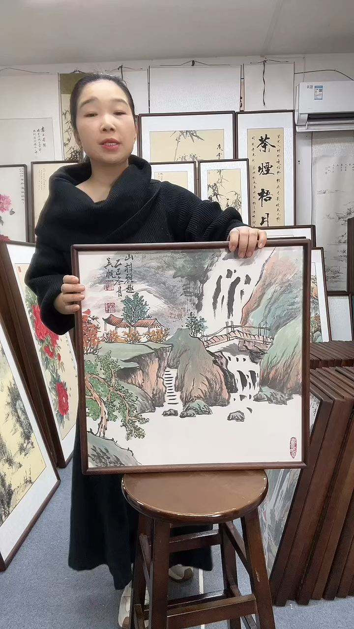 国画尺寸52*52实木画框京东包邮手绘