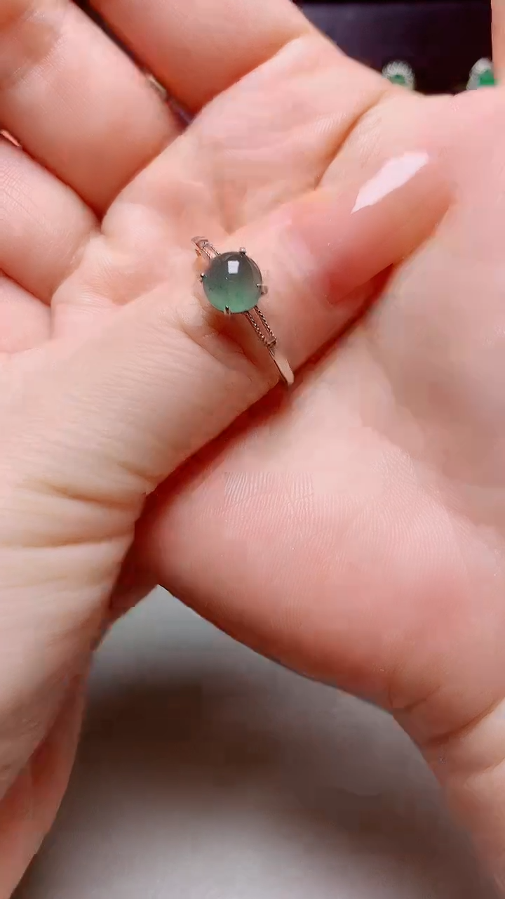 翡翠戒指银S925镶嵌天然翡翠s925银镶嵌