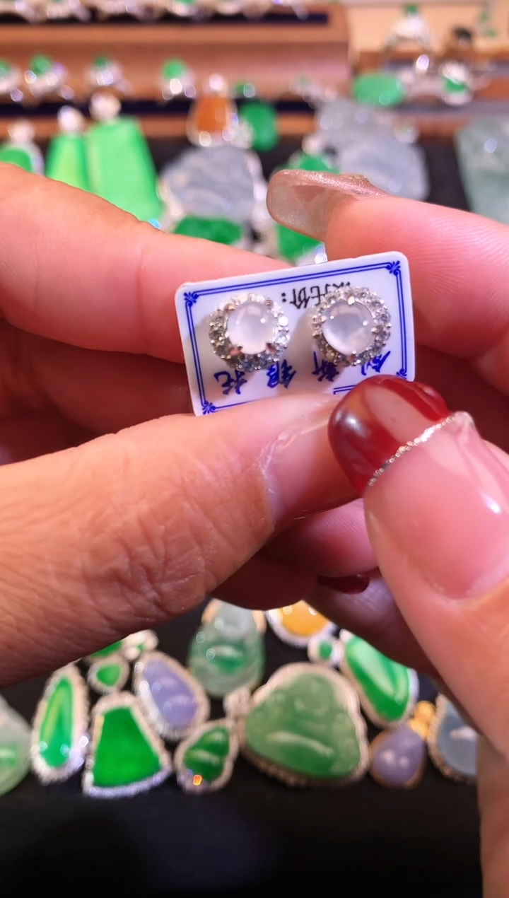 【闪购商品】翡翠耳饰银S925镶嵌缅甸天然A货翡翠