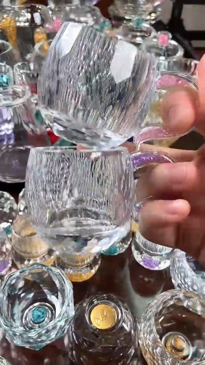 【闪购商品】玺宴新款水晶弯把小茶碗粉钻+紫罗兰