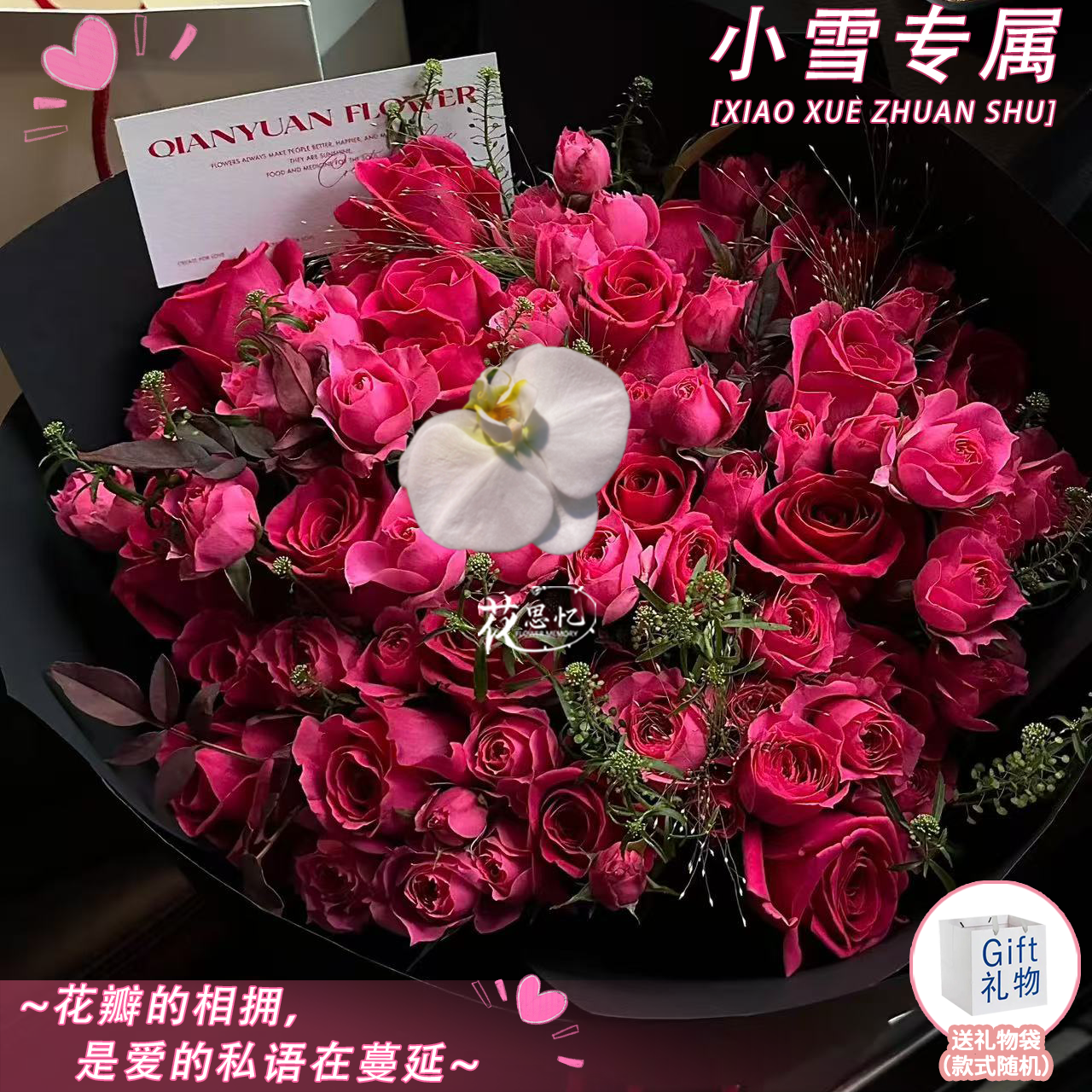 小雪专属·浪漫冬季【12朵弗洛伊德1朵蝴蝶兰苏菲宝贝混搭花束送手提袋】礼物送闺蜜恋人朋友鲜花同城配送小时达
