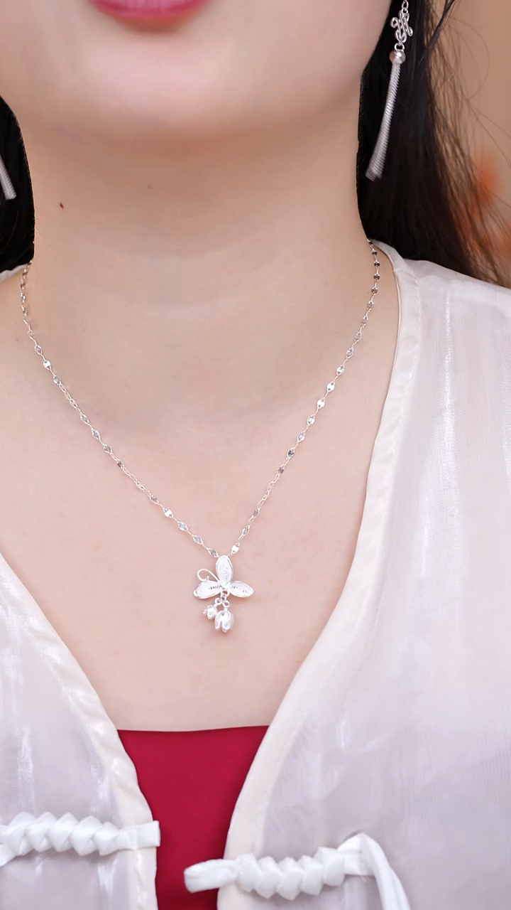 无吊坠足银三叶铃兰花吊坠