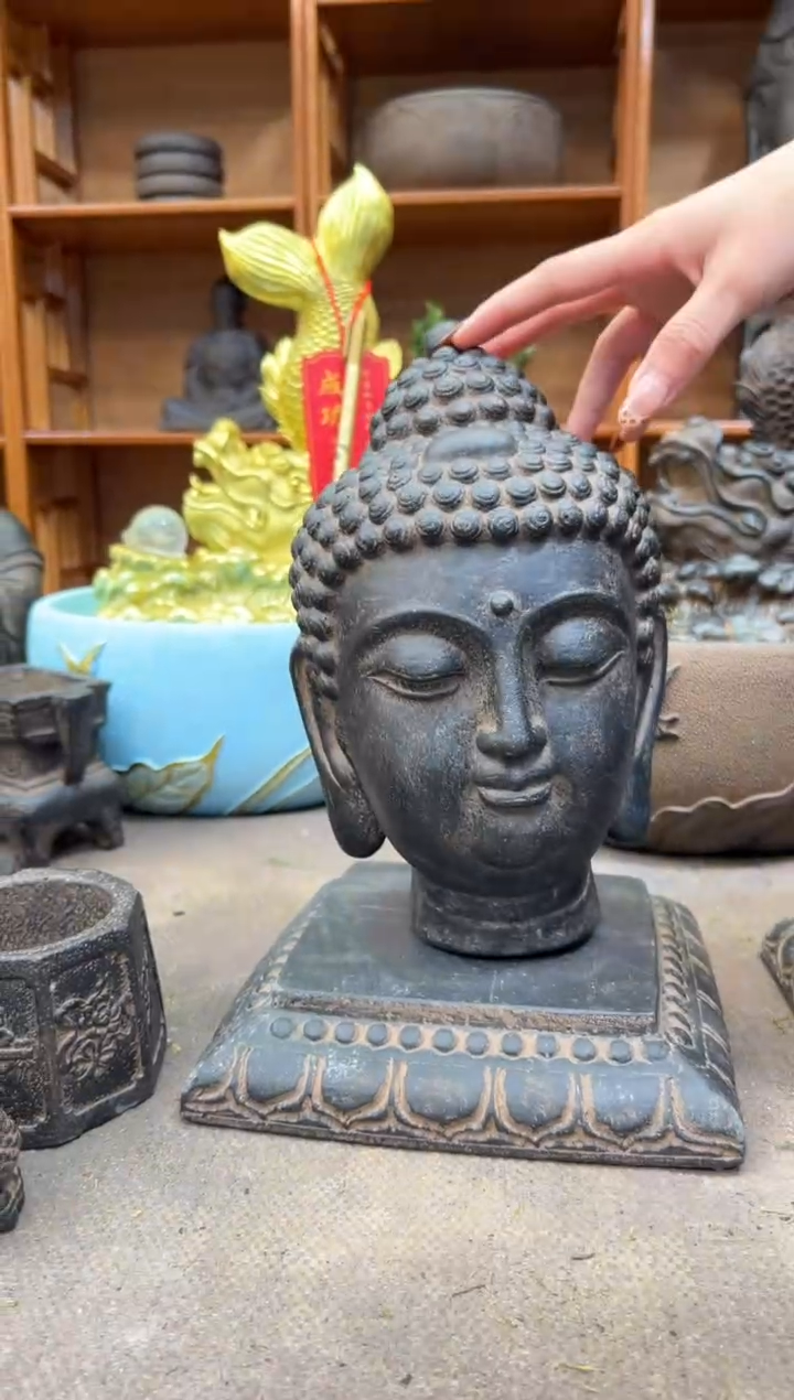 陶土【火山泥】小佛首+莲花底座