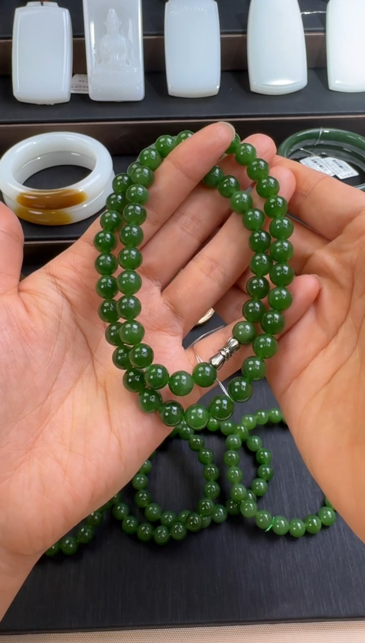 项链未镶嵌和田玉8mm碧玉妈妈链