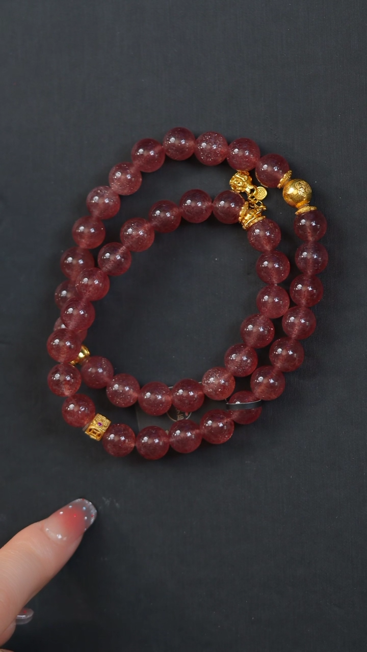 石英质玉手串未镶嵌E1661W 车厘子草莓晶双圈