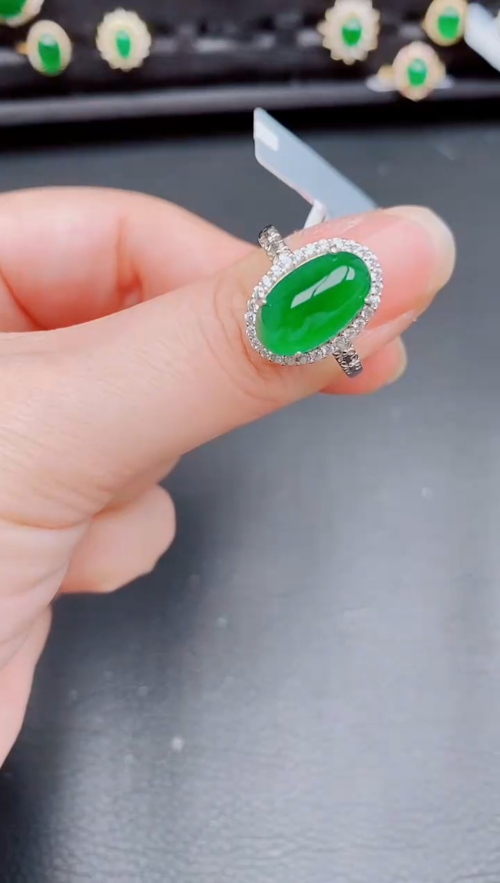 【闪购商品】翡翠戒指银S925镶嵌天然a货翡翠243