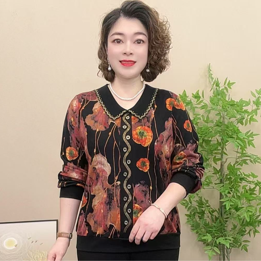 长袖妈妈装潮牌流行中老年女装时尚娃娃领气质洋气百搭宽松显瘦