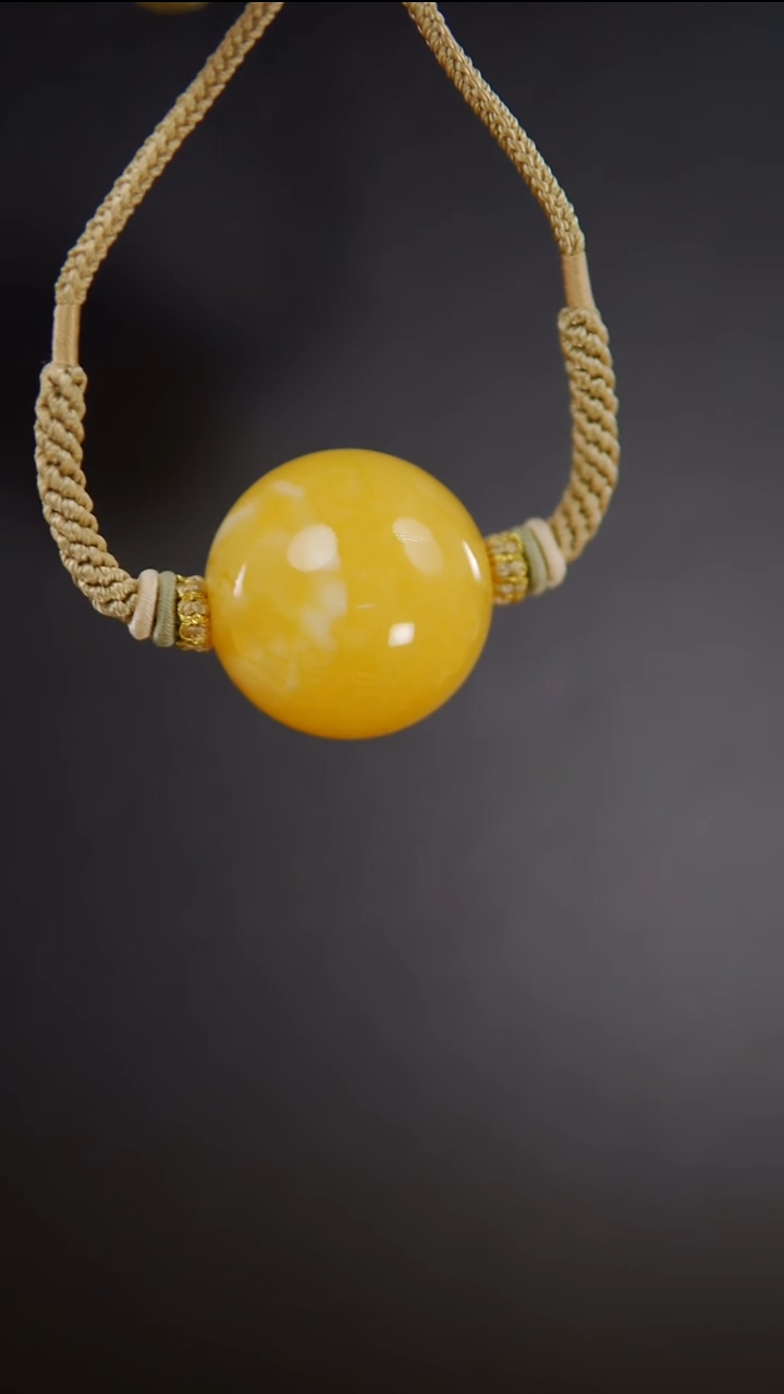 裸石琥珀未镶嵌33.6mm焦皮料圆珠锁骨链27.58